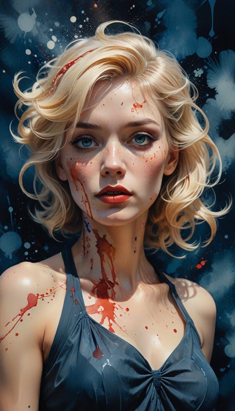 1950s Pin-Up Girl in Surrealist Watercolor Style