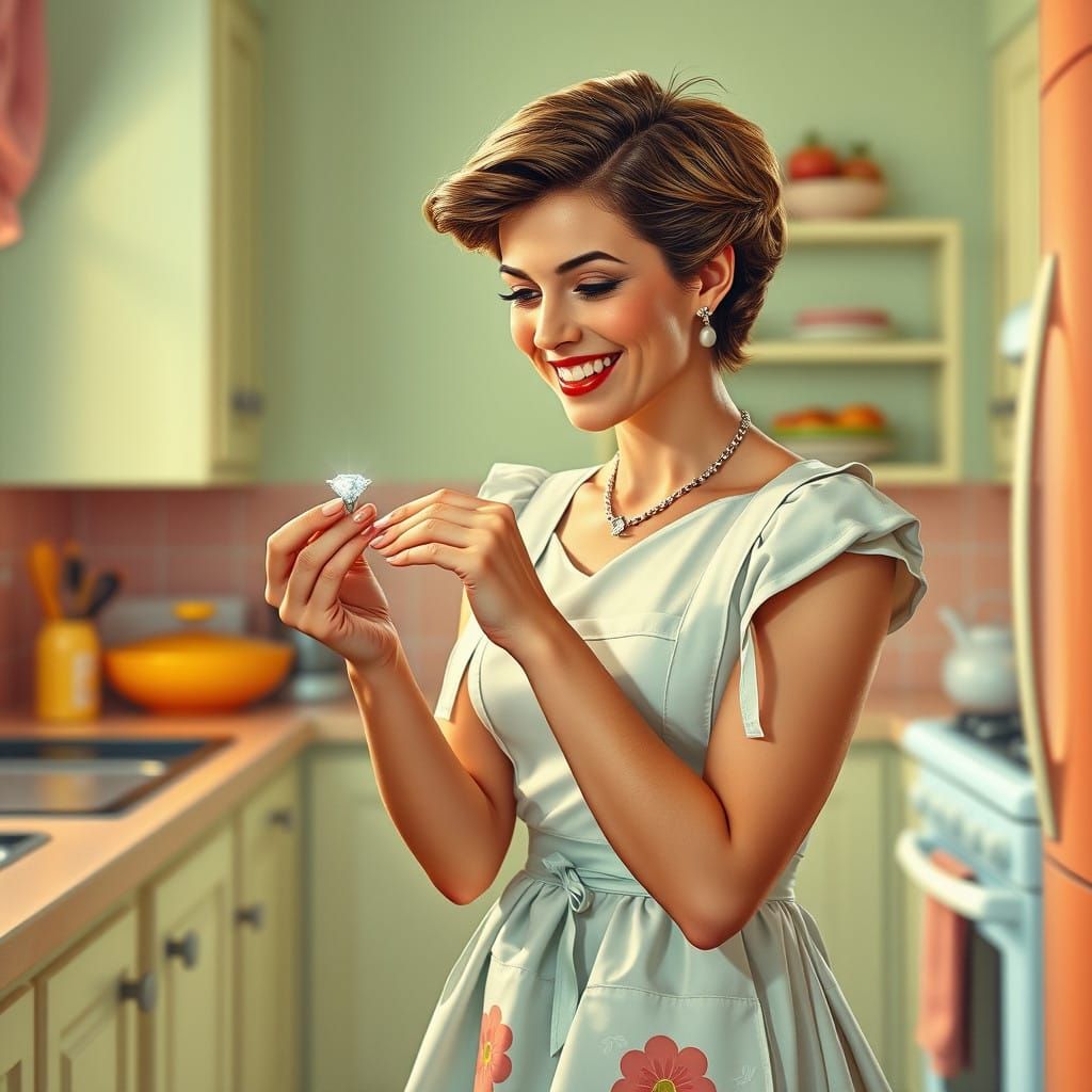 1950s Housewife Exudes Joy with Diamond Engagement Ring
