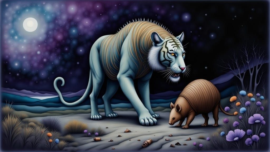 Mystical Serpentine Tiger in Surreal Alien Landscape