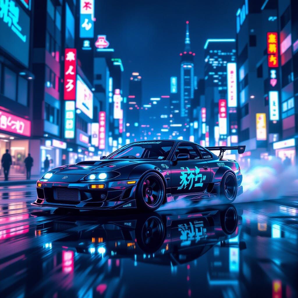 Cyberpunk S15 Silvia Drifting Through Neon City