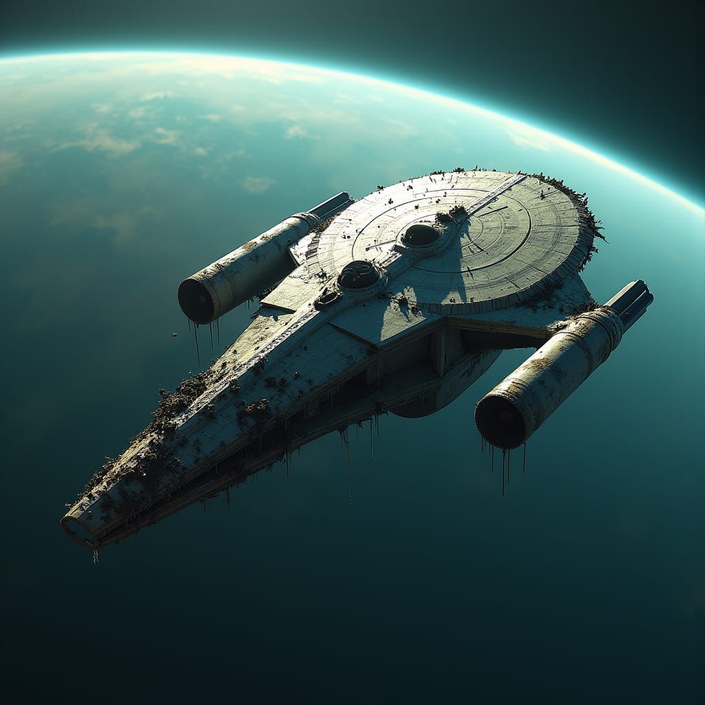 Abandoned Starship Drifting in Space: Matte Painting