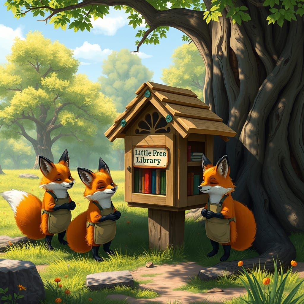 Anthropomorphic Foxes Build Whimsical Library in Enchanted T...