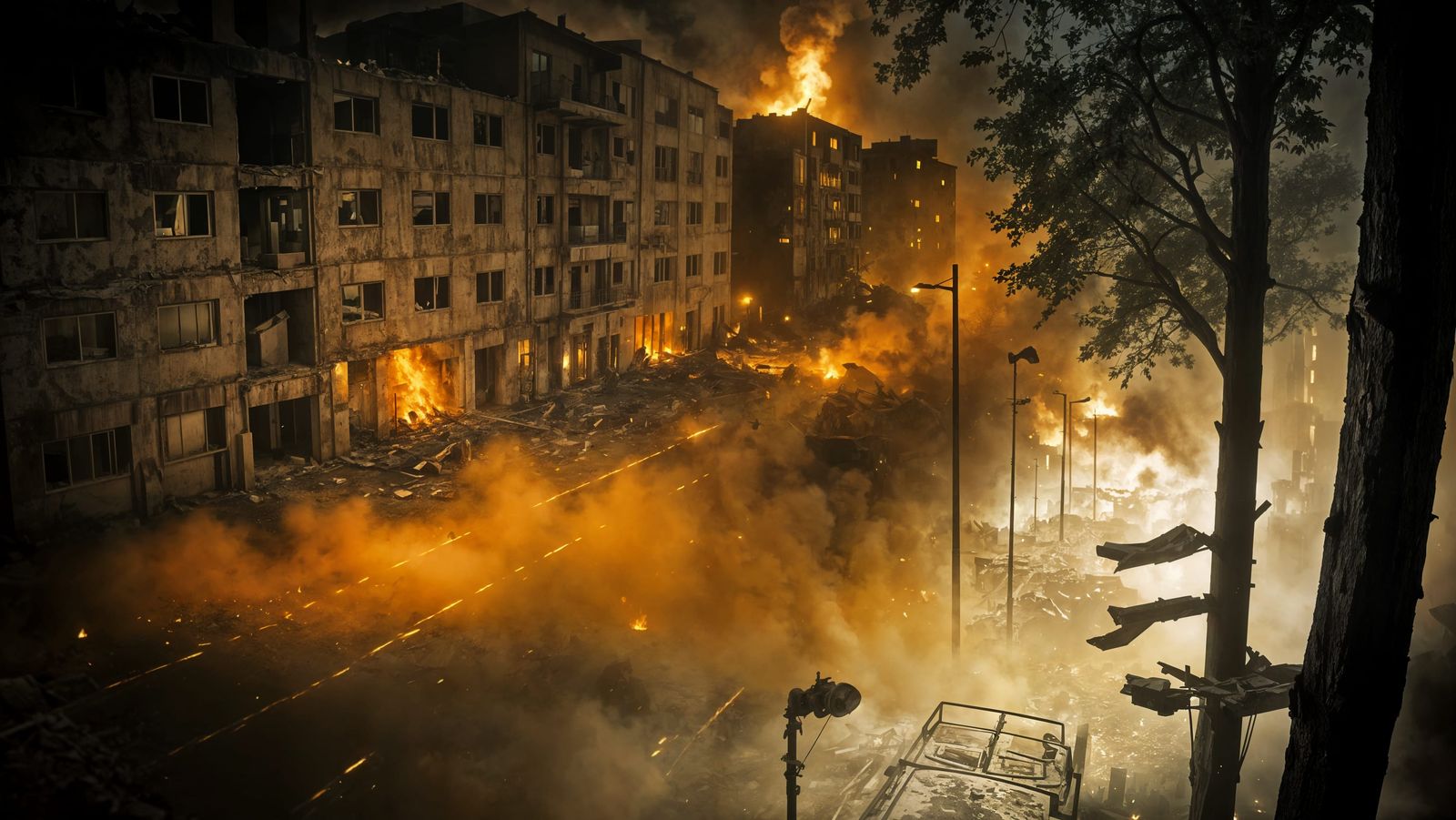 War-Torn Battlefield in Flames