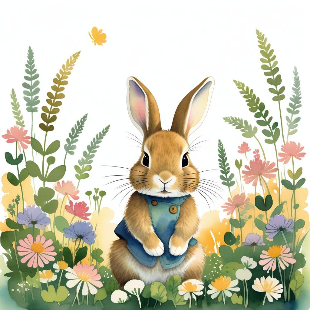 Whimsical Baby Rabbit in a Sunlit Meadow