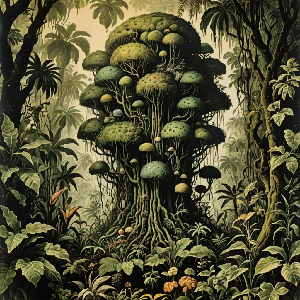 Surreal Jungle Organism: Detailed Vintage Photo