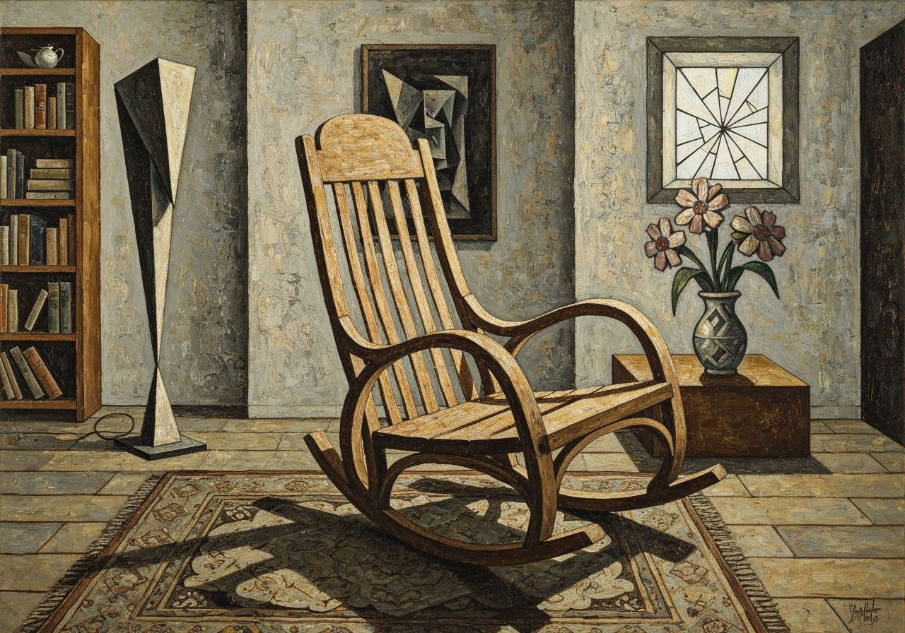 Cubist Interior Scene with Rocking Chair