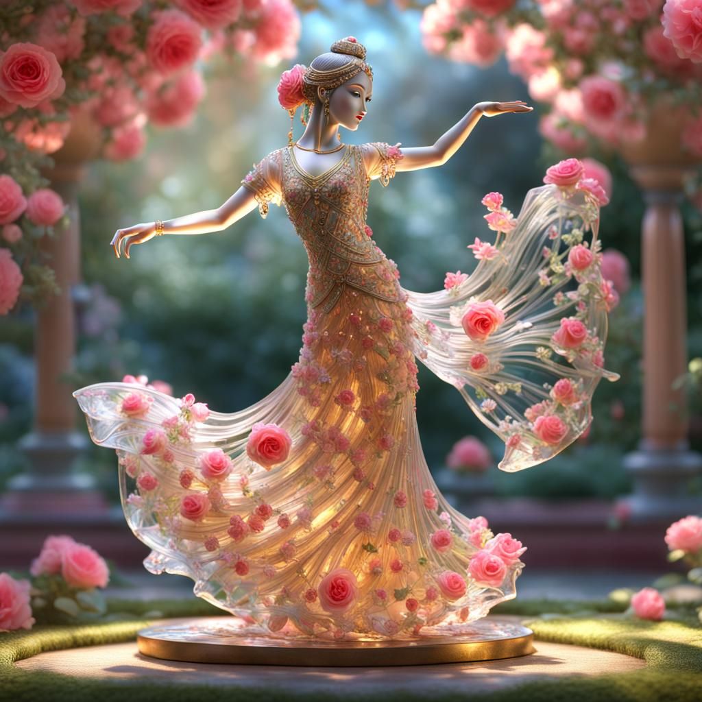Crystal Oriental Dancer with Rose Garden Sculpture