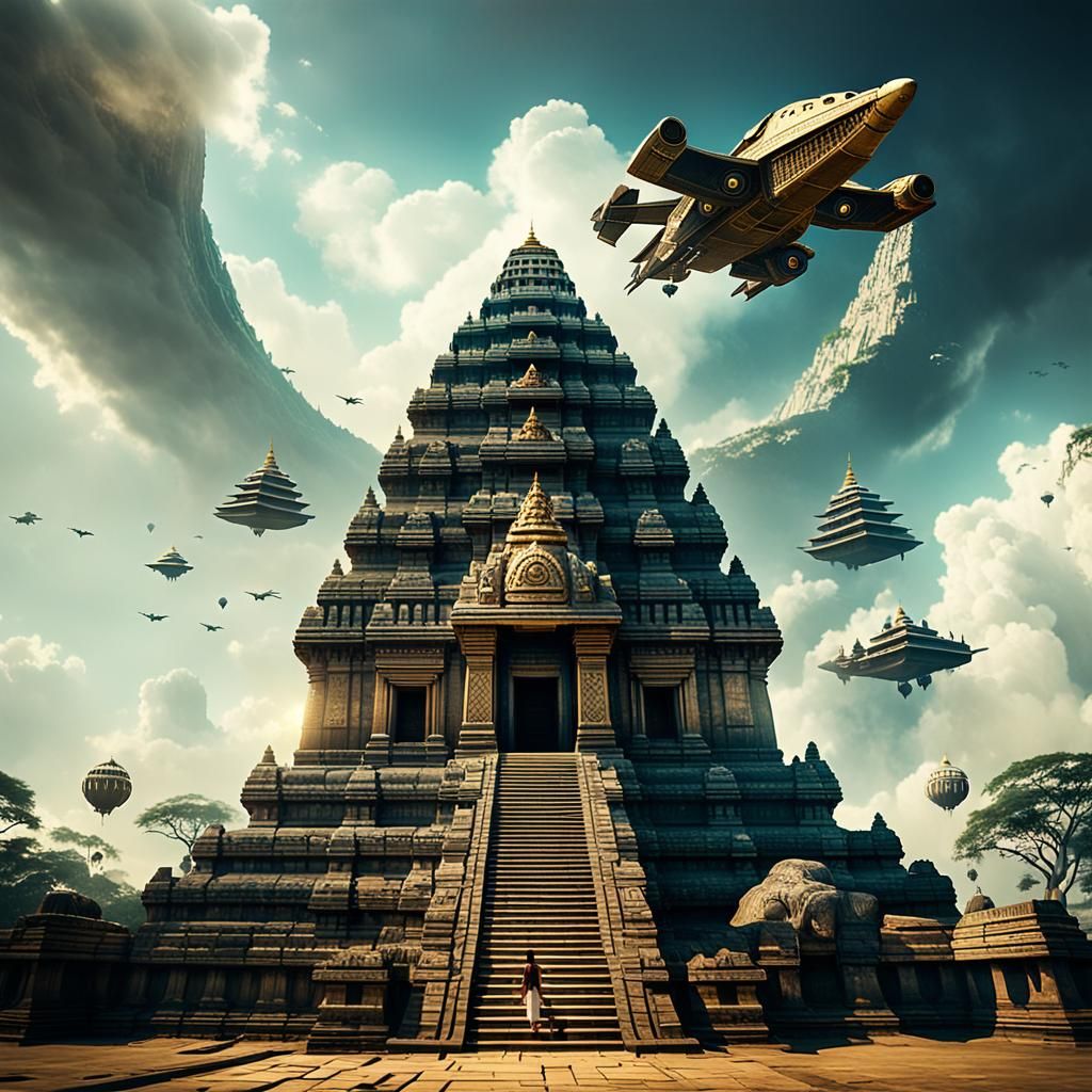 Vimana Landing Near Angkor Wat: Cinematic 3D Render
