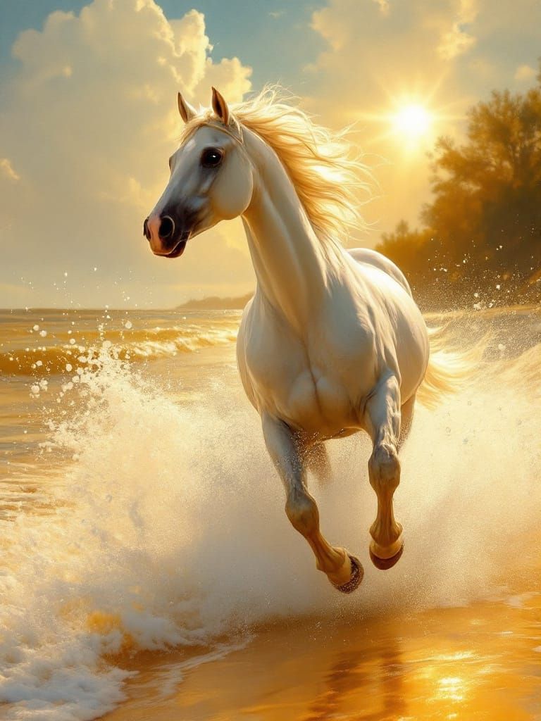 Golden Hour Horse Gallops in Nostalgic Summer Light