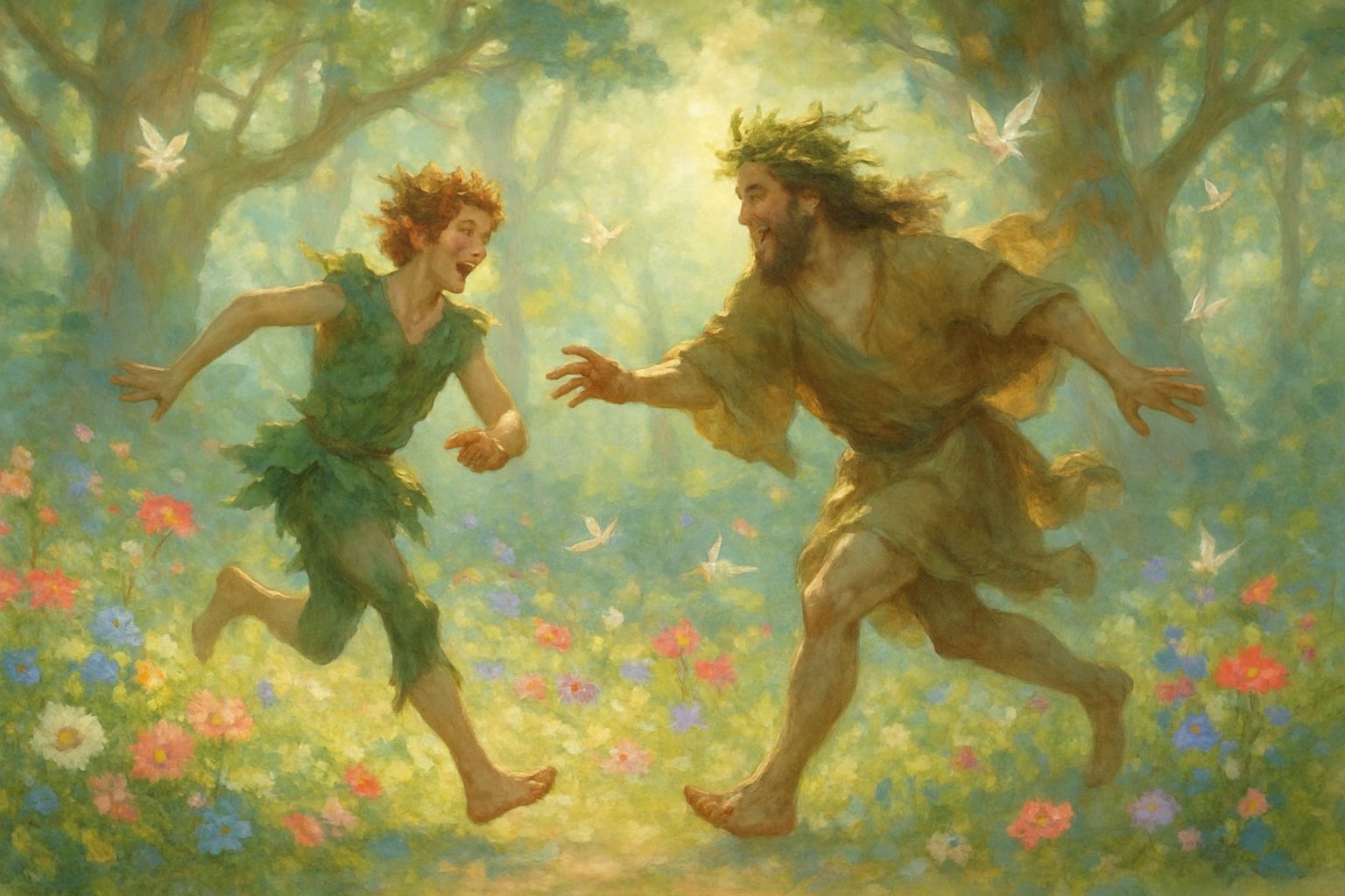 Puck and Oberon's Whimsical Forest Chase