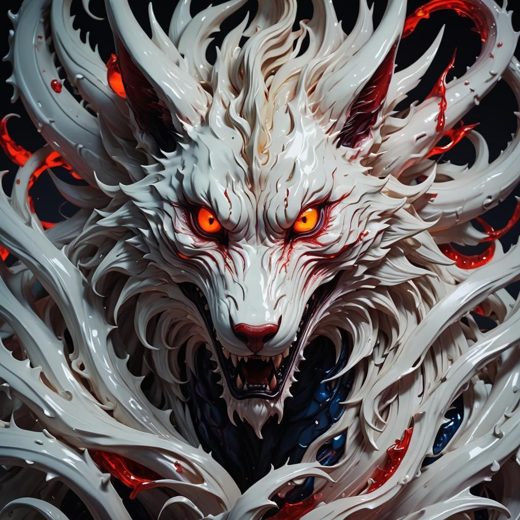 Demonic Porcelain Kitsune Leviathan in Anime Art