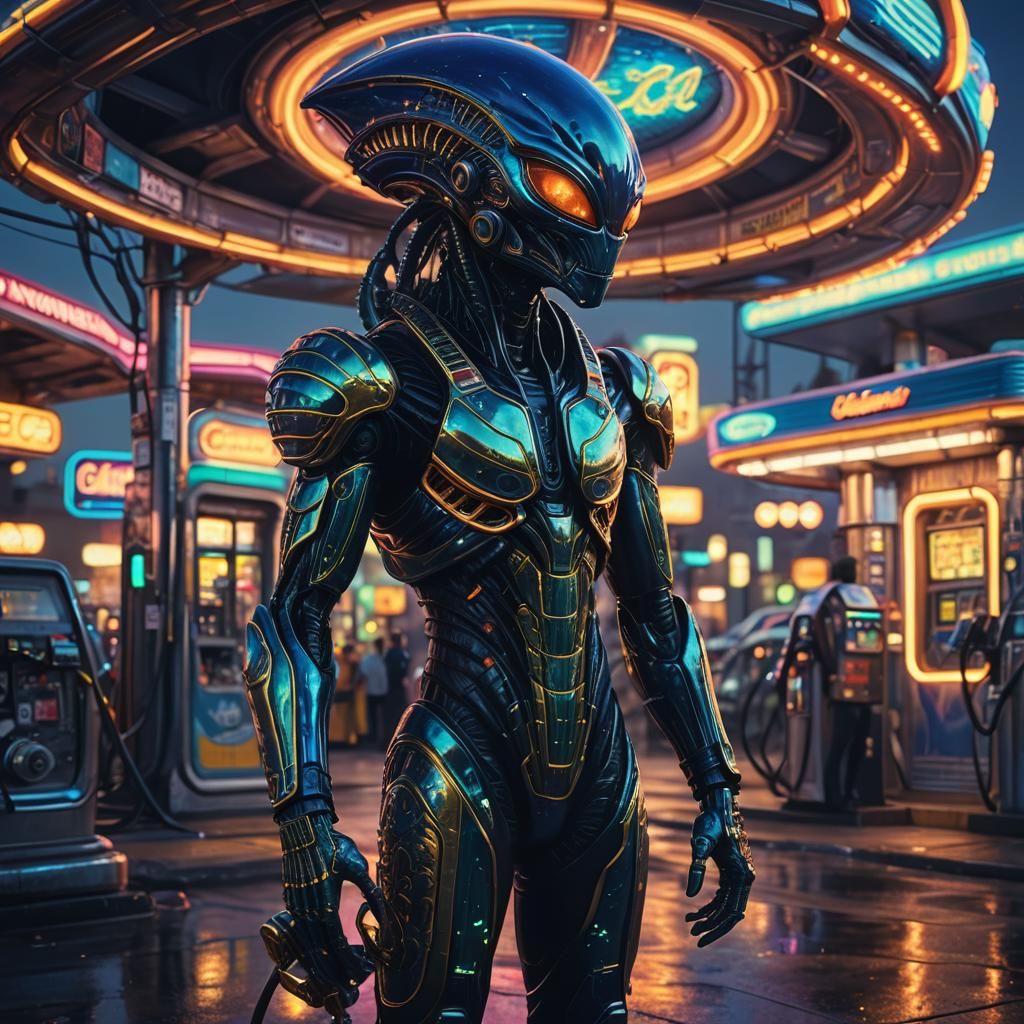 Retro-Futuristic Alien Gas Station Concept Art