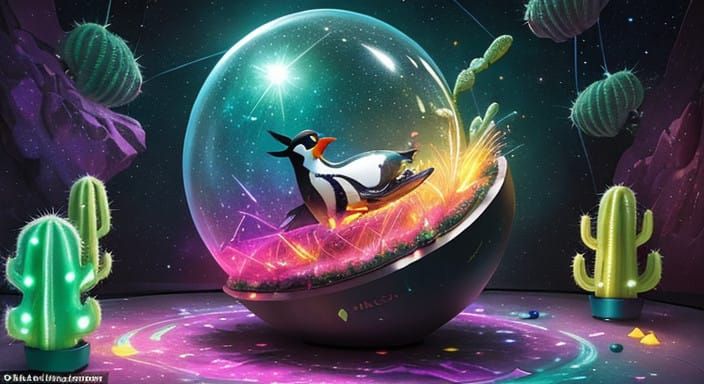 Surreal Digital Painting of Fantastical Winter Scene with Tr...