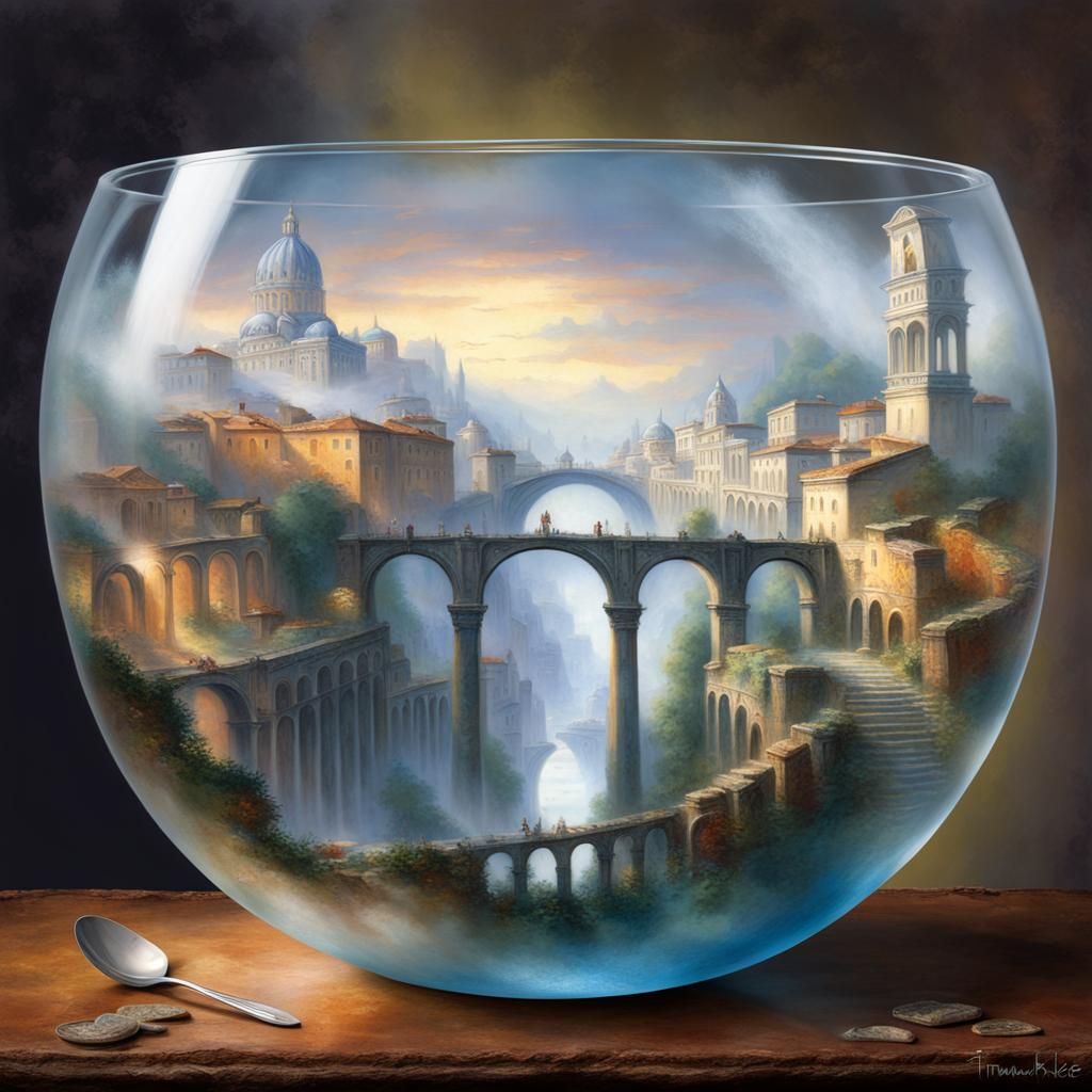 Roman City in Glass Bowl: Ethereal Fantasy Art