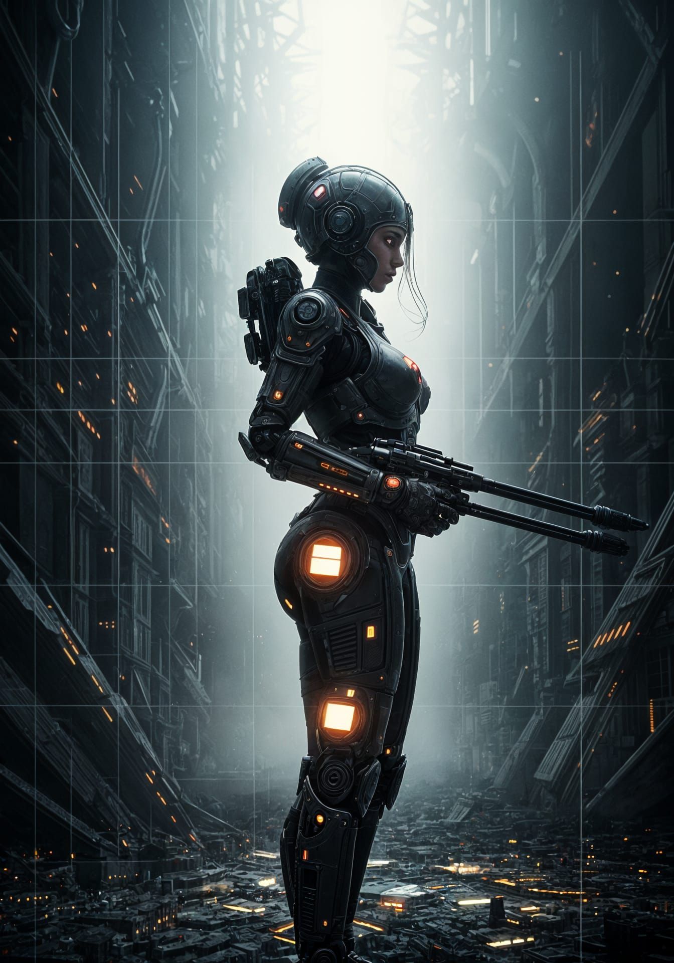 Female Battle-Bot Profile in Digital Matte Painting