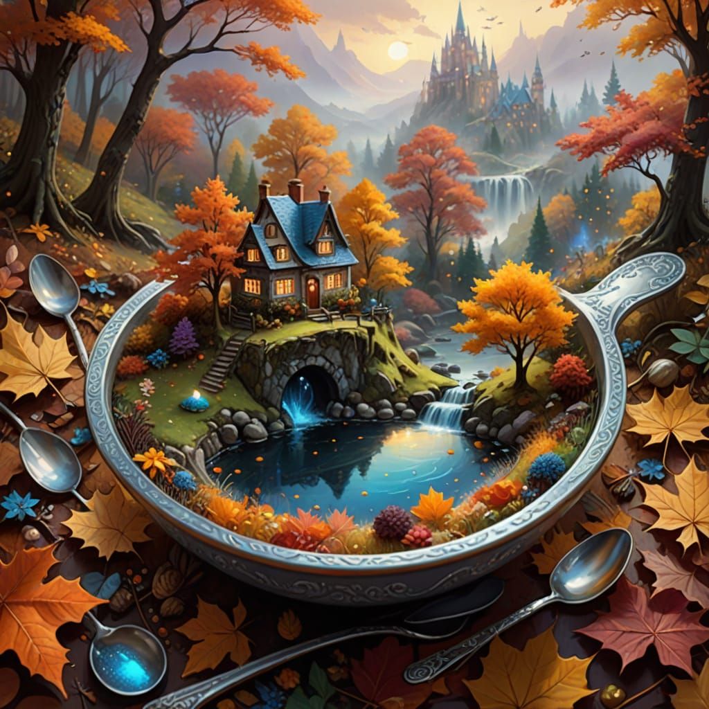 Magical Autumn World Inside a Soup Spoon