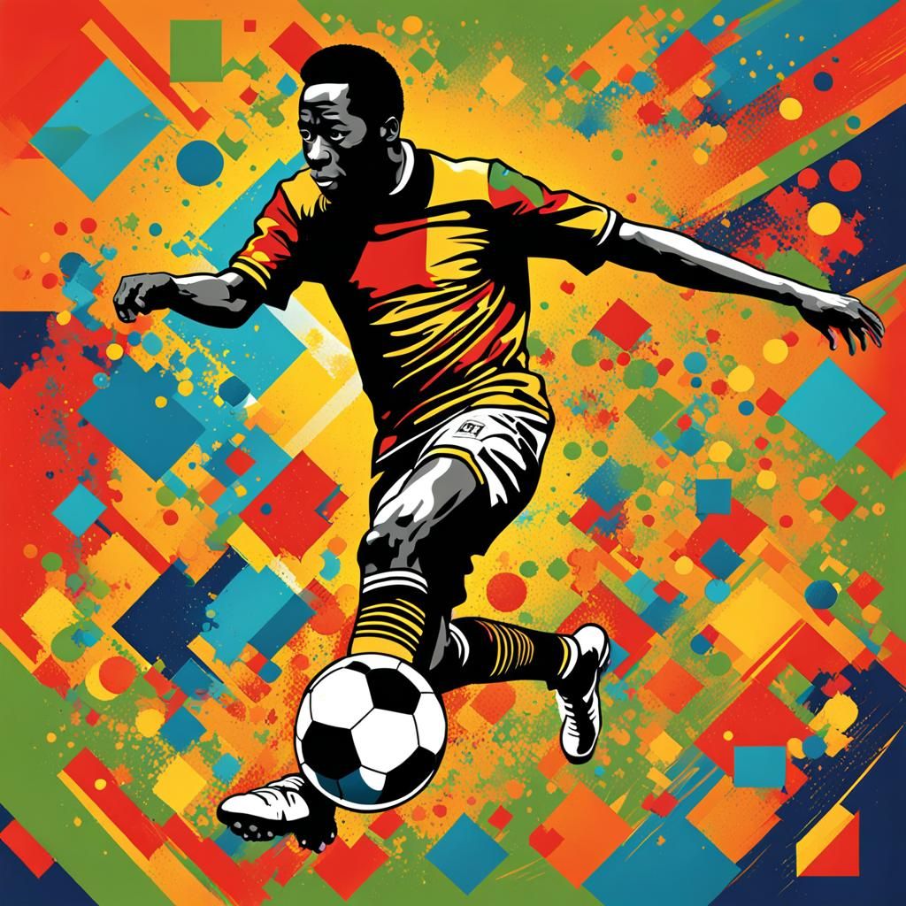 Pele Kicking Soccer Ball in Pop Art Style