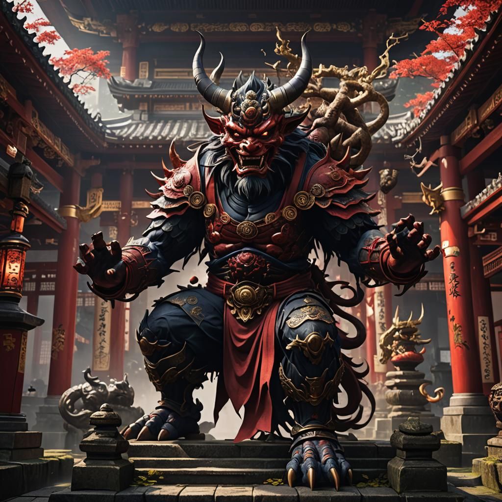 Japanese Demon in Temple: Detailed Matte Painting