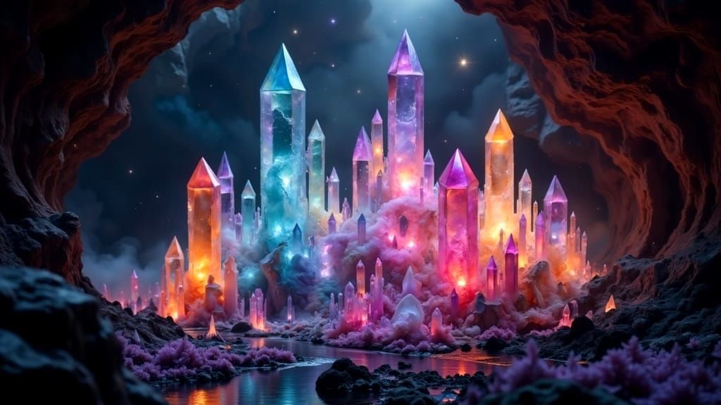 Luminous Crystal Cavern: An Iridescent Vector Art