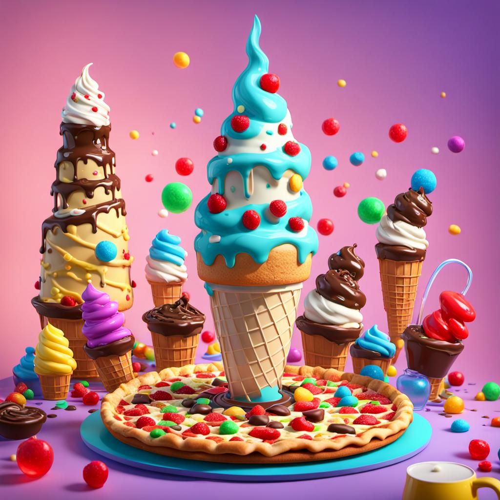 Giant Ice Cream Pizza with Chocolate Fountain