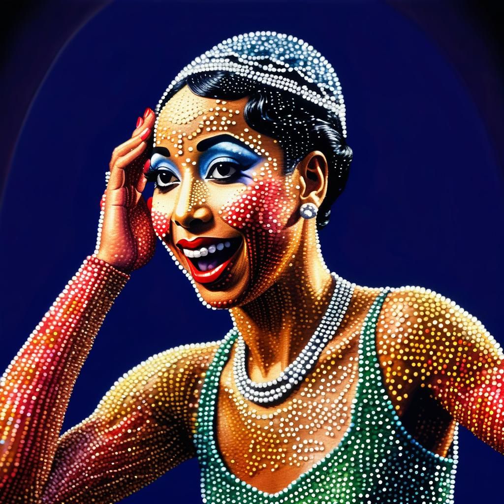 Josephine Baker Dancing: Pointillist Photorealistic Portrait