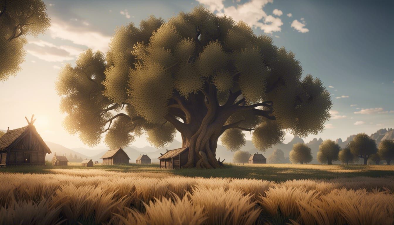 Medieval Farmhouses in Wheat Field: 3D Game Cinematic