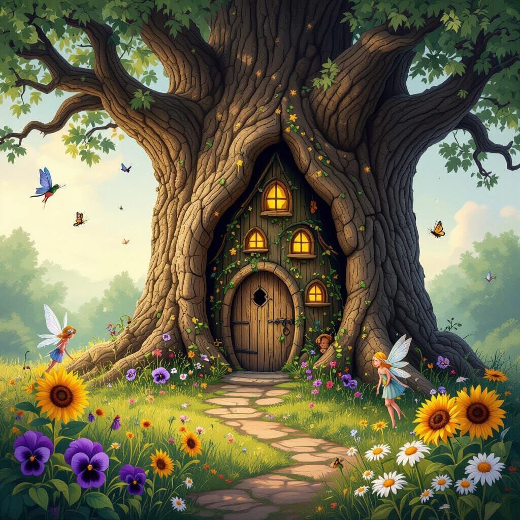 Enchanted Fairy Village Inside Hollow Oak Tree
