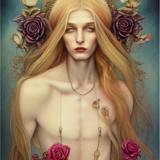 Decadent Portrait of Androgynous God with Roses
