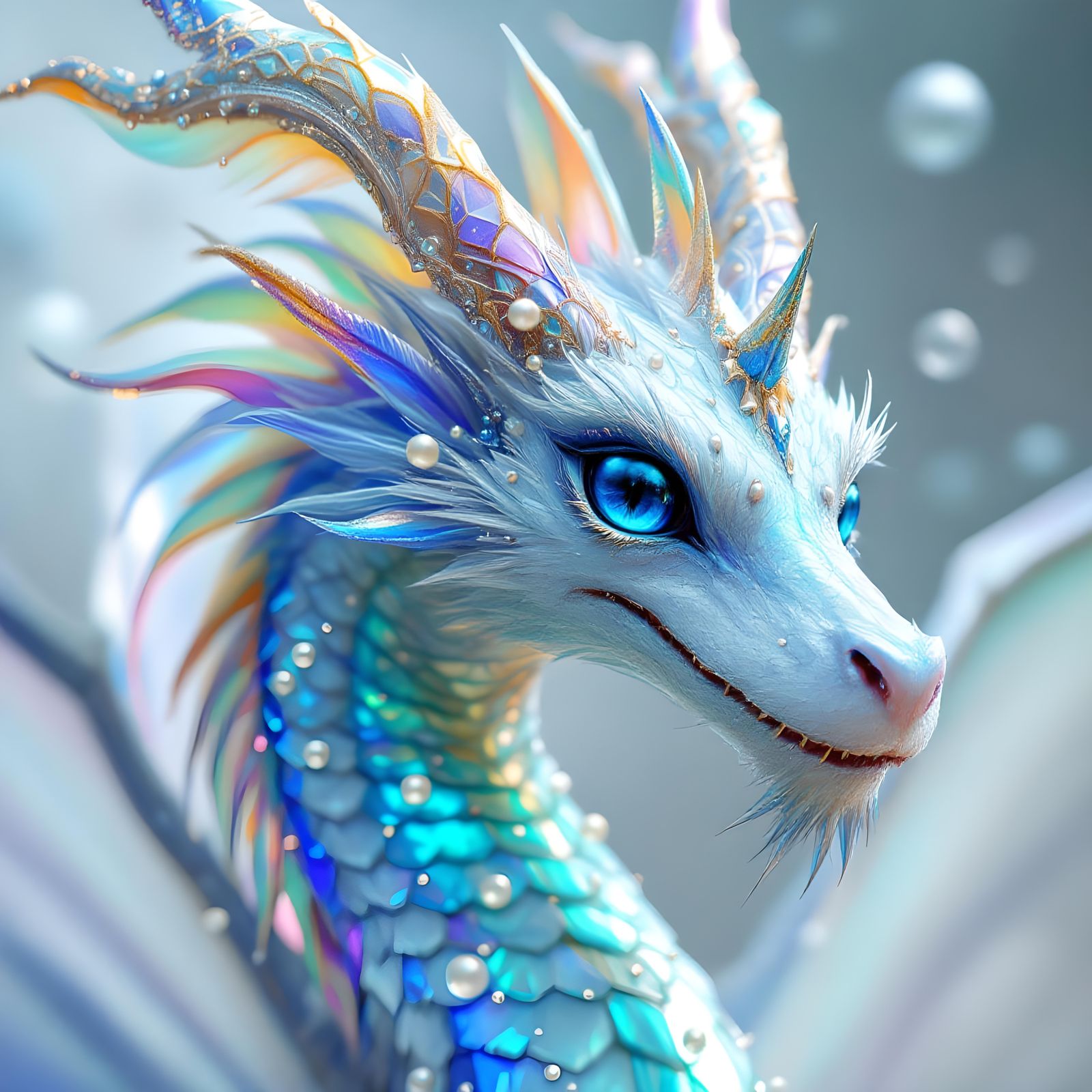 Ethereal Dragon with Iridescent Wings, Digital Painting