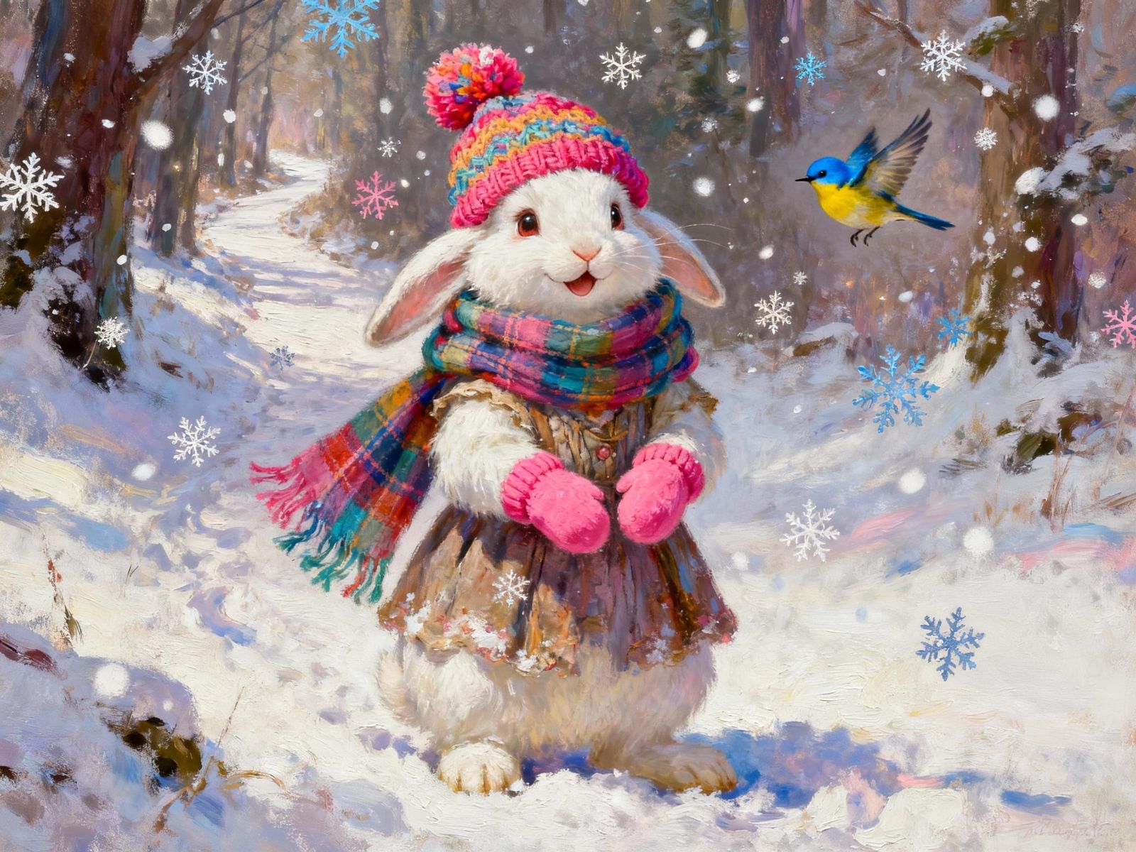 Cute Rabbit in Snowy Forest, Fantasy Style