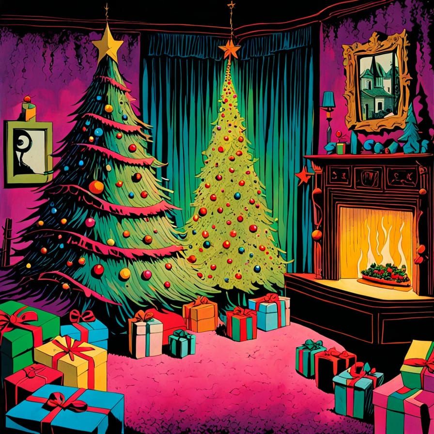 Mid-Century Christmas Meltdown in Vintage Comic Style