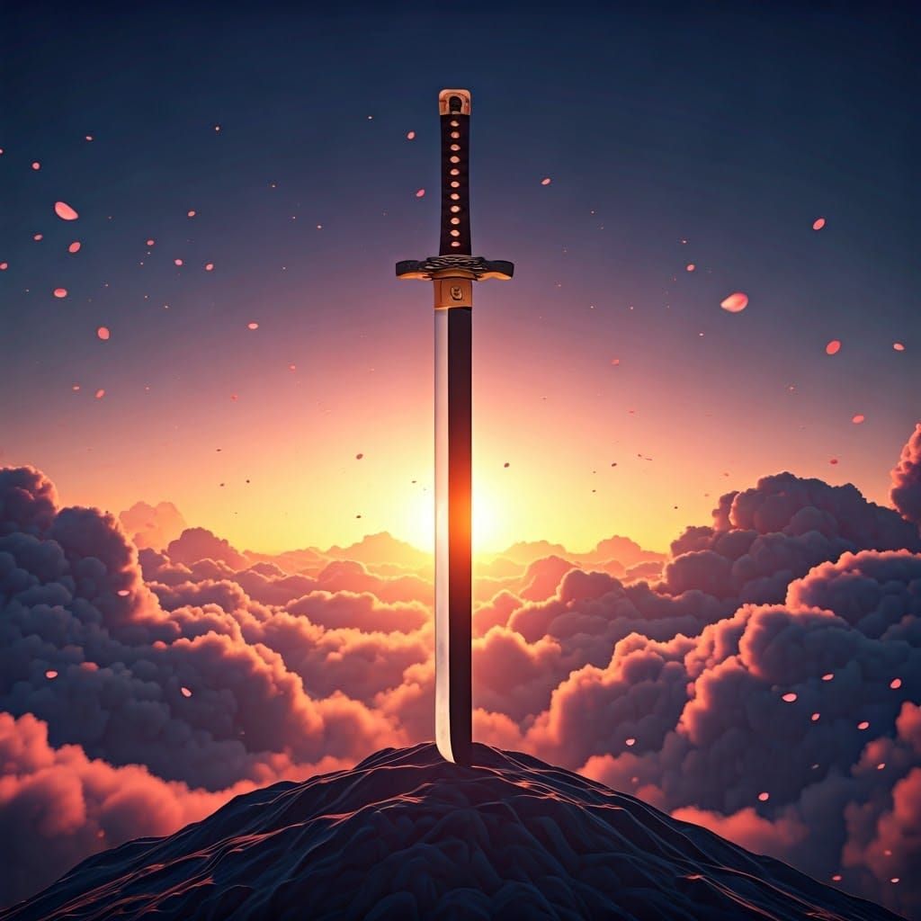 Katana on Misty Peak: 3D Anime Art