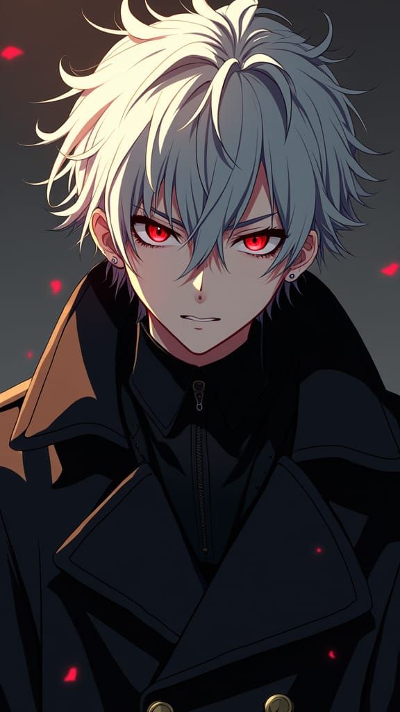 Anime Portrait of Brooding Young Man with Red Eyes