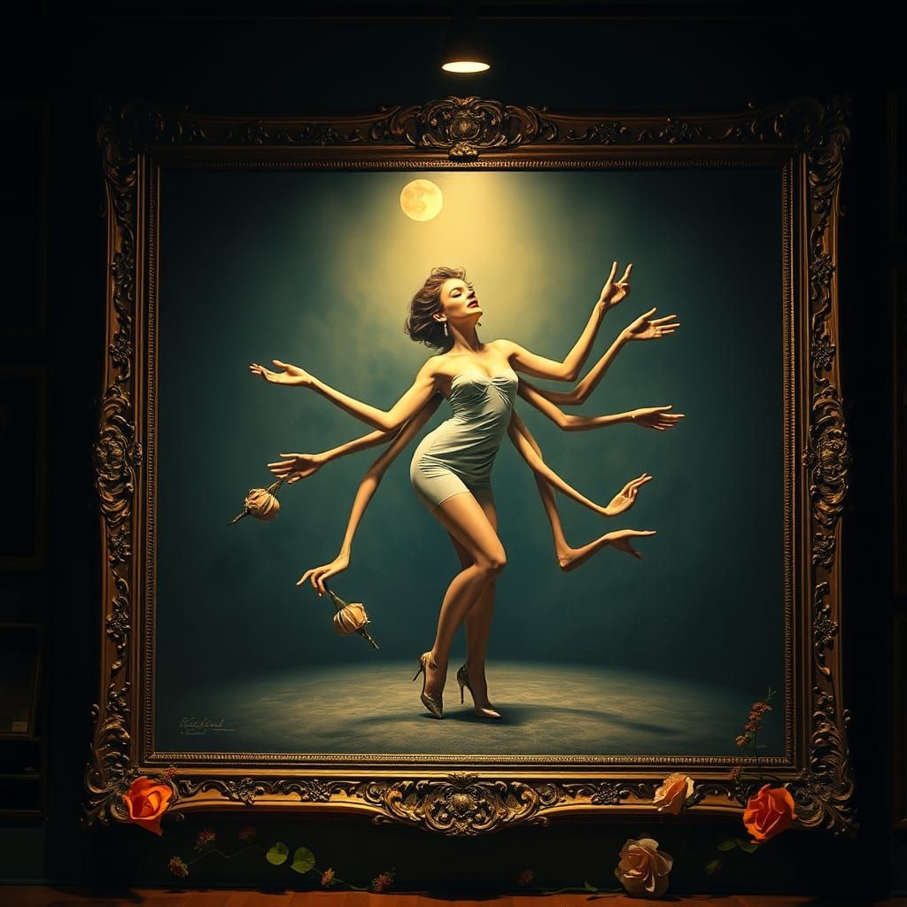 Surrealist Vogue Painting in Art Museum by Moonlight