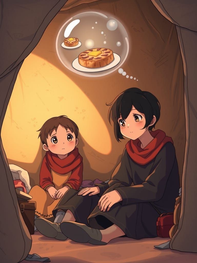 Anime Illustration: Girl Dreaming of Food in Gaza