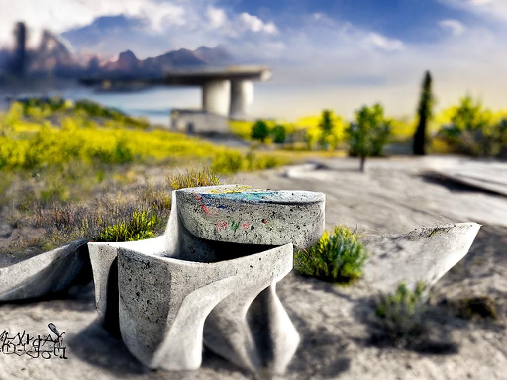 Concrete Art Landscape Vista in Detailed Rendering