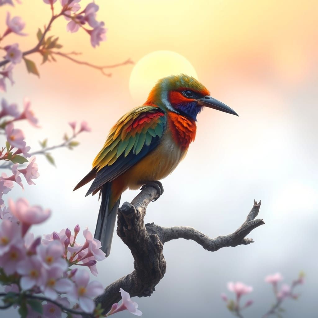 Surreal Bird Emerges from Misty Morning Fog