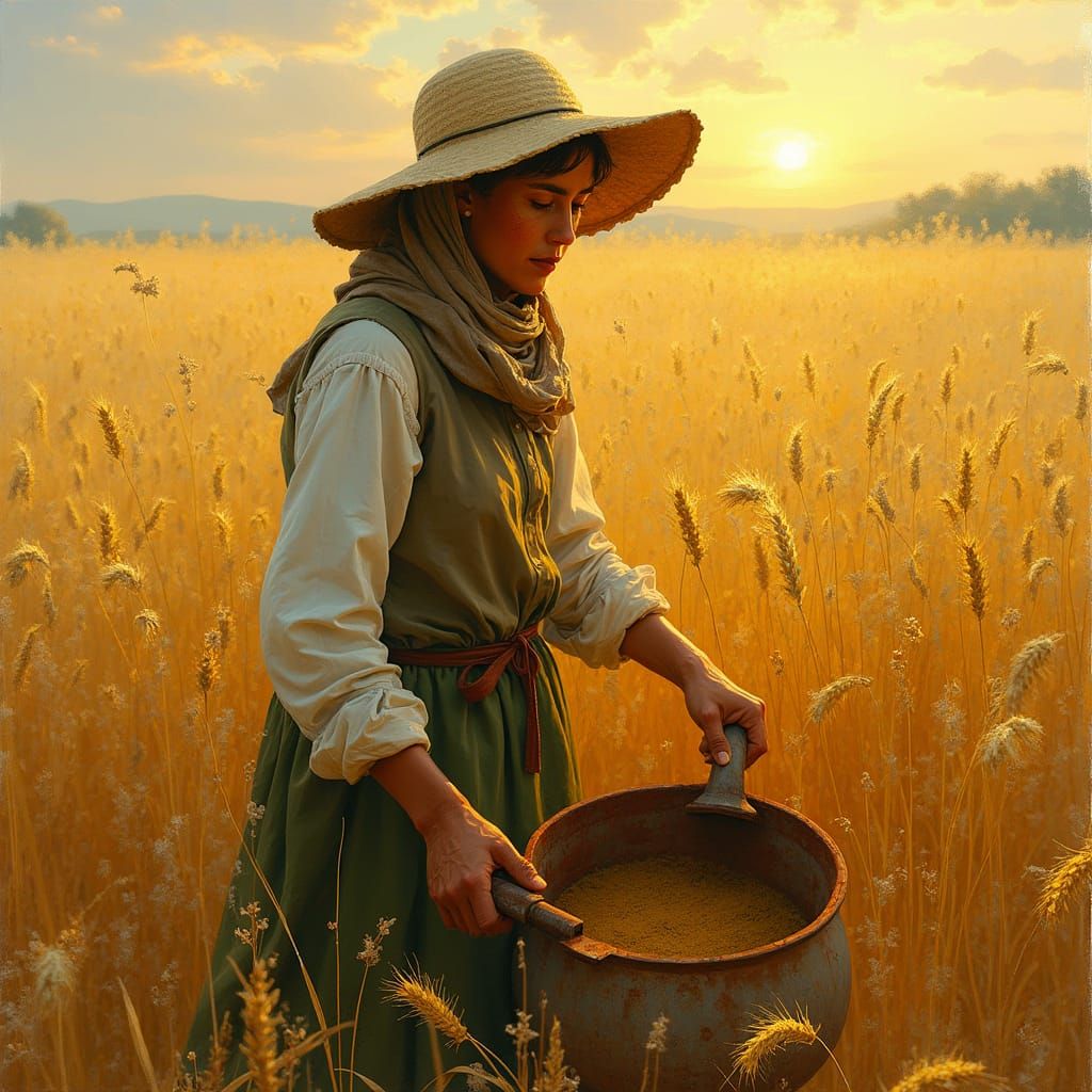 Golden Harvest: Peasant Woman in Impressionist Style