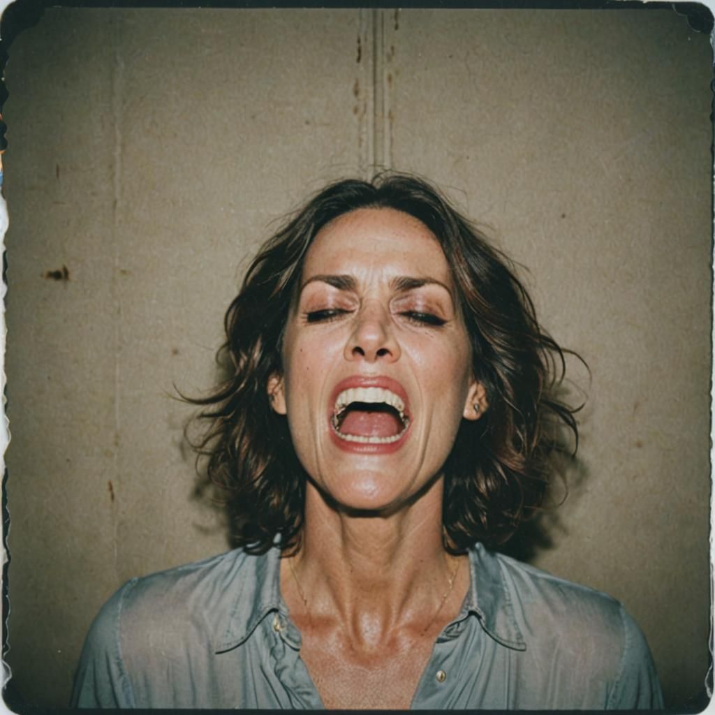 Woman Screaming in Polaroid Style Photo