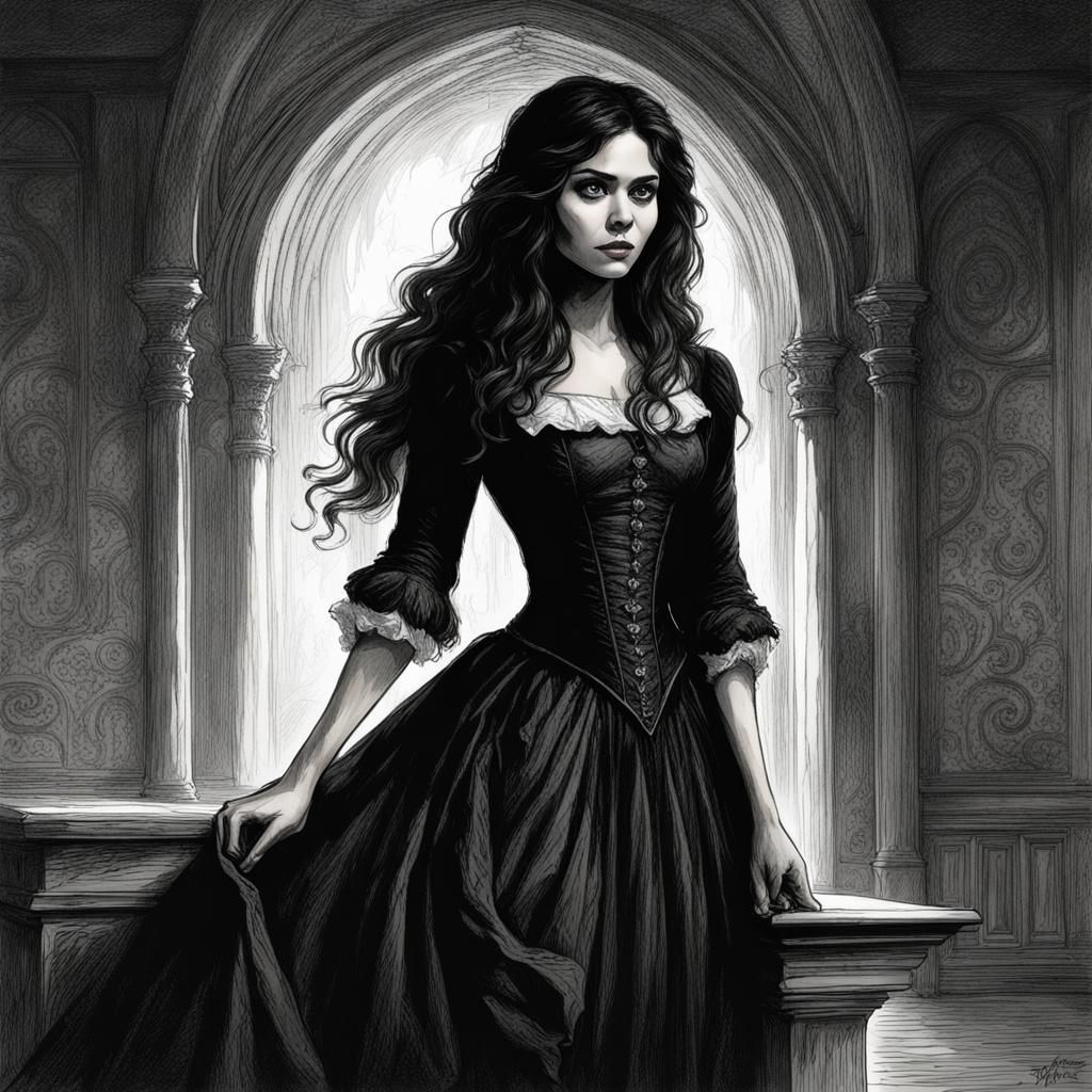 Katherine Pierce Portrait in Gothic Horror Style