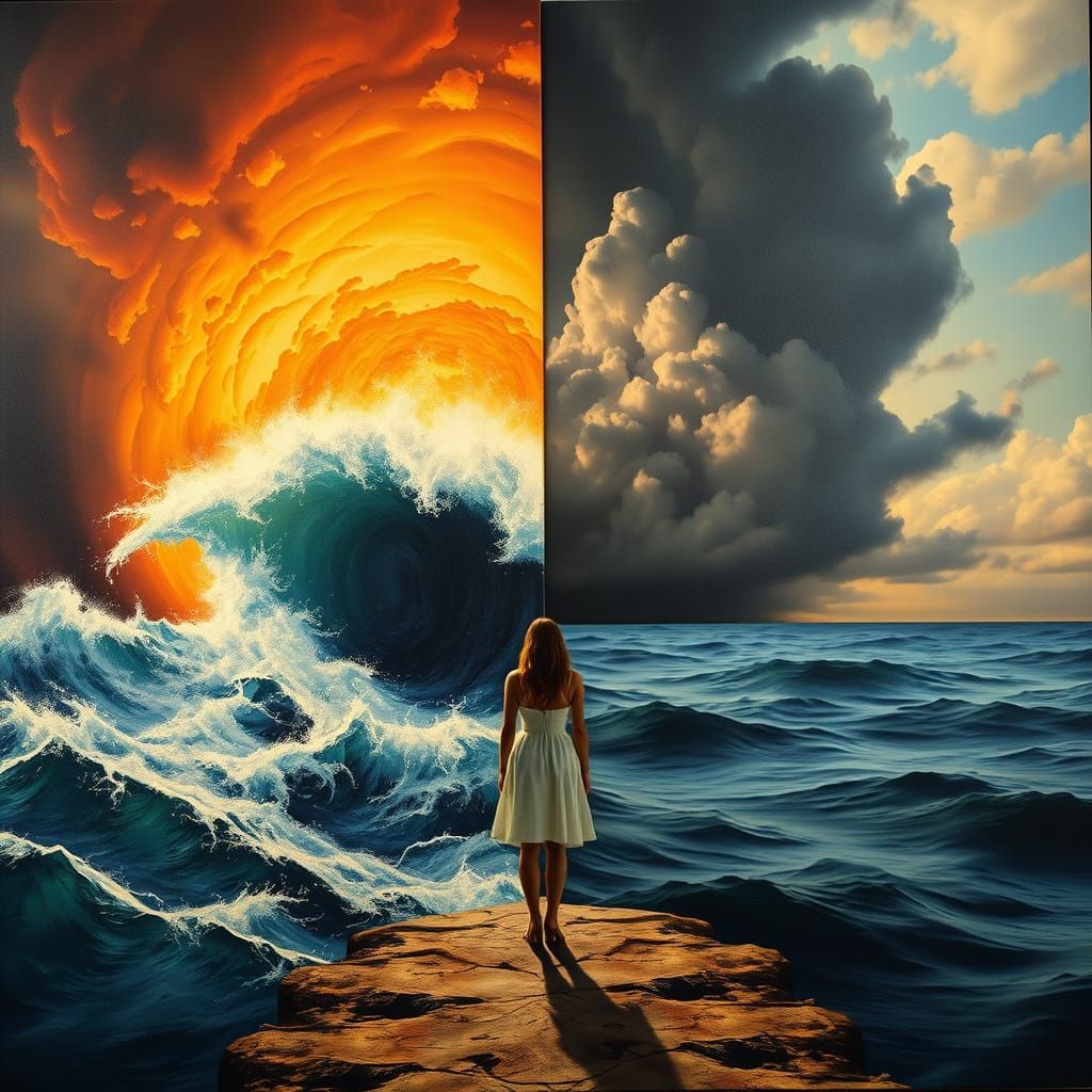 Tempest Versus Tranquility: Woman at Threshold of Contrastin...
