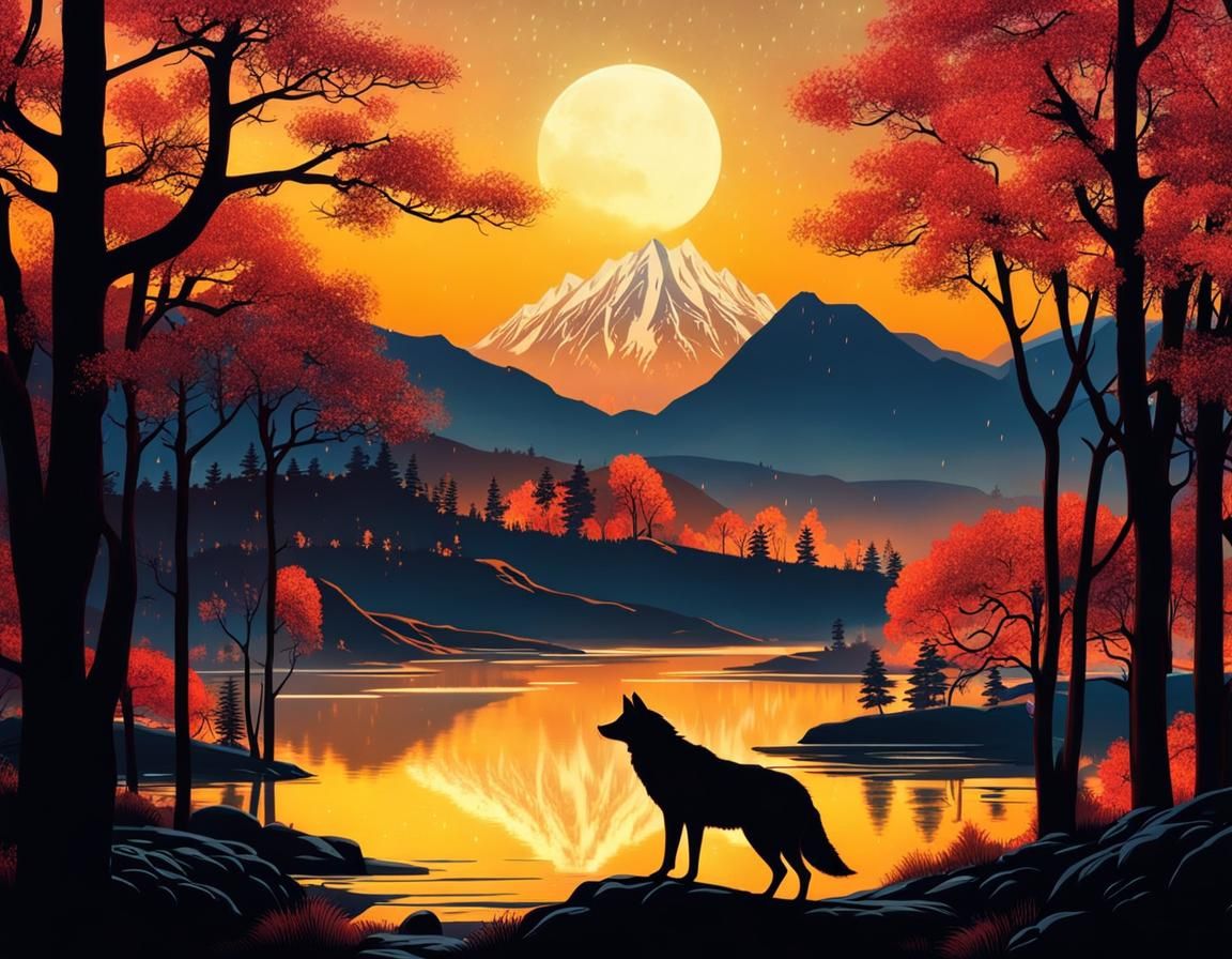 Spectacular Glass Wolf in Kabuki Style, 8K