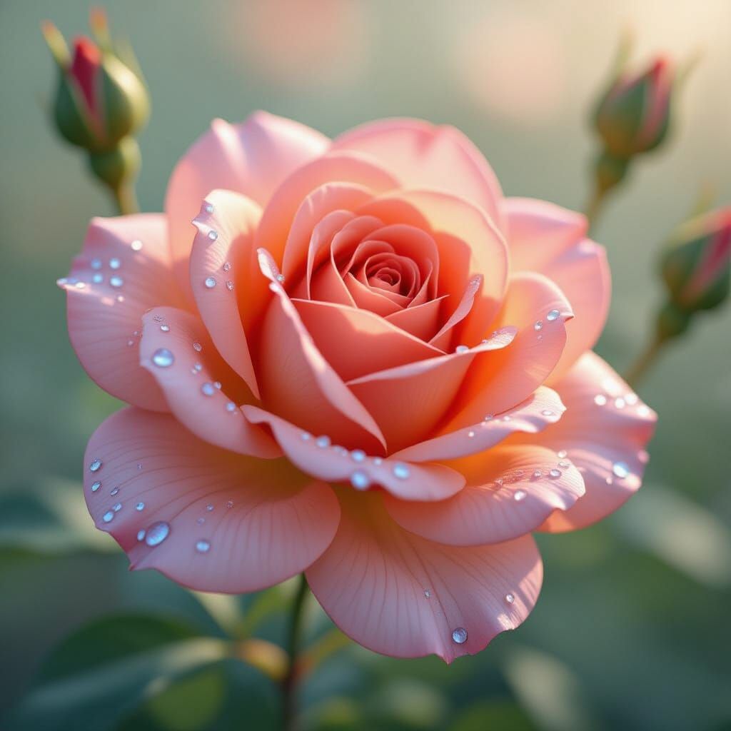 Carnelian Rose with Blue Dew in Soft Light