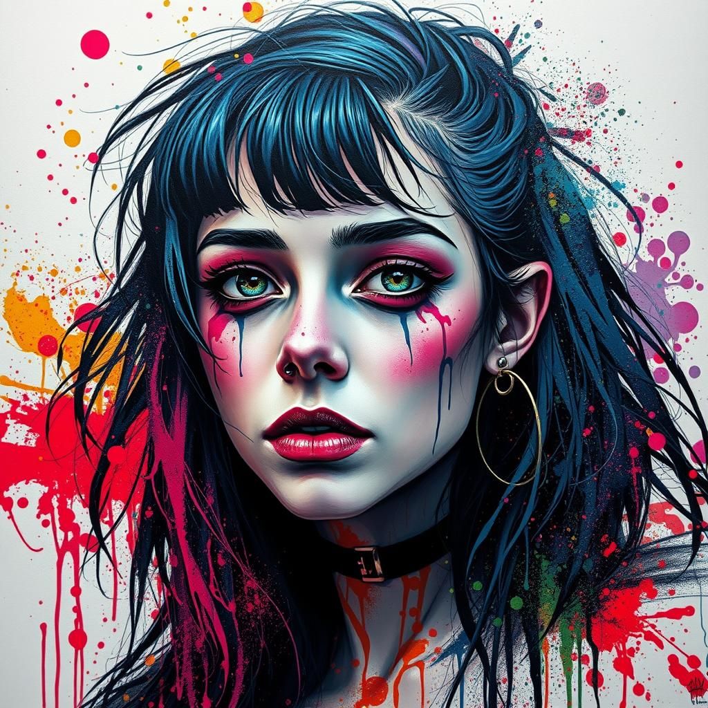EMO Goth Goddess Portrait in Street Art Style