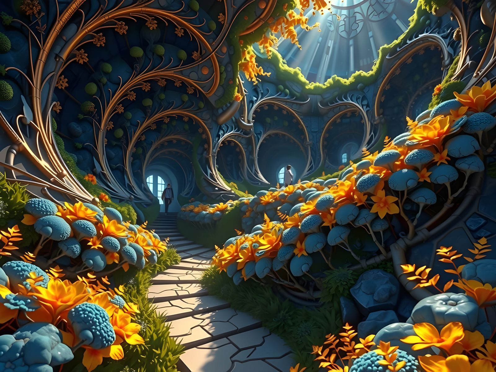 Lost Adventurers in Fractal Maze: 3D Mandelbrot Art