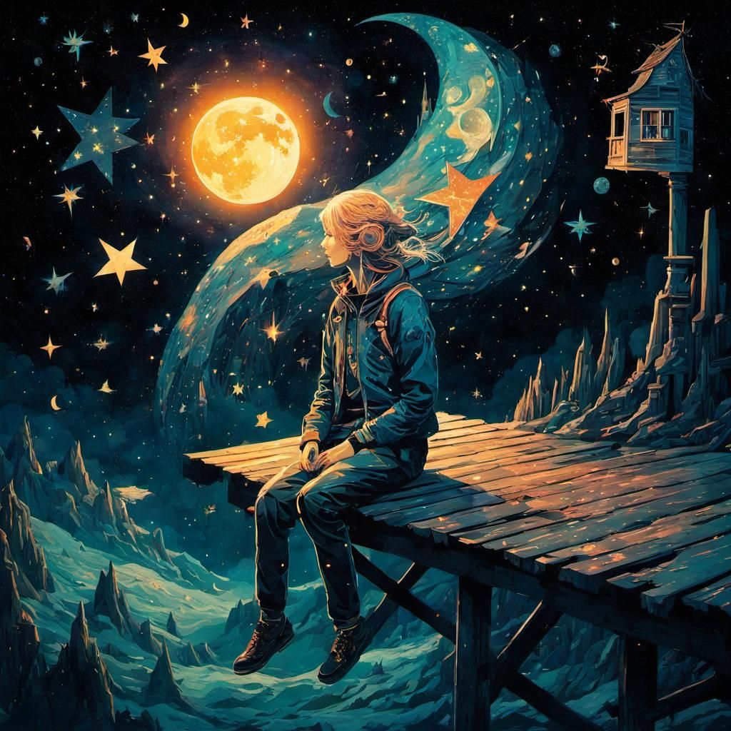 Surreal Starry Night Silhouette in Double Exposure Collage