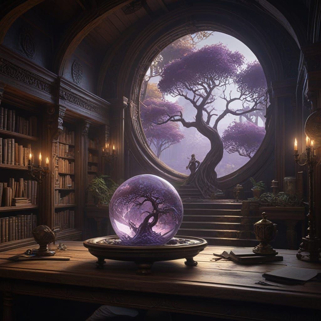 Dark Fantasy Crystal Orb with Medieval Village