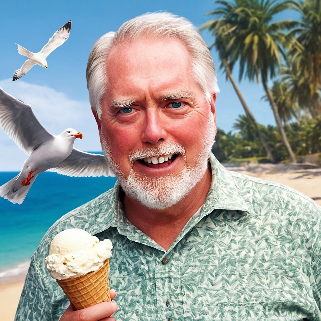 Beach Scene with Seagull, Hyper-realistic Digital Art