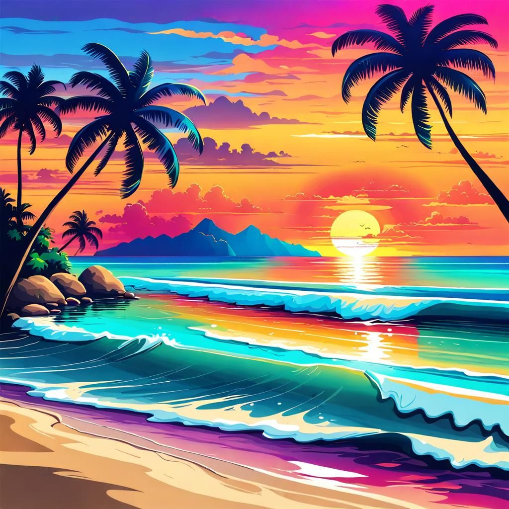 Colorful Sunset Over Tropical Sandy Beach