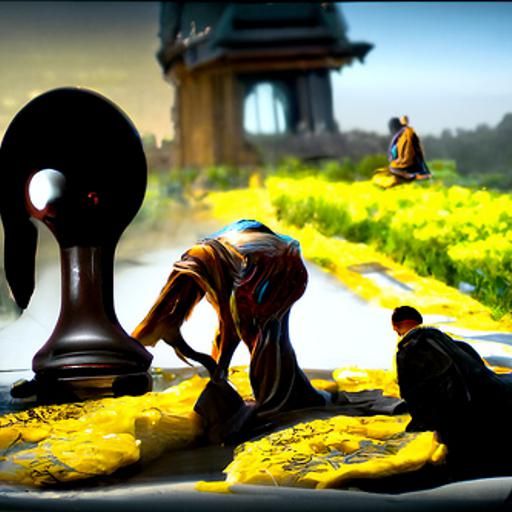 Monk and Priest Play Chess in Hyperrealistic Style